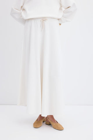 High Waist Tie Waist Flared Skirt Ecru