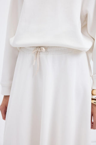 High Waist Tie Waist Flared Skirt Ecru