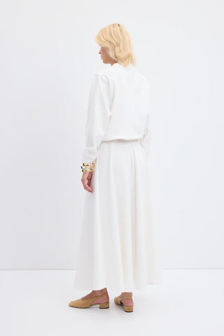 High Waist Tie Waist Flared Skirt Ecru