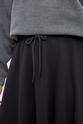 High Waist Tie Waist Flared Skirt Black