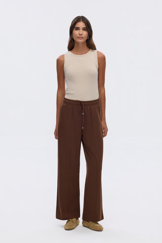 High Waist Crepe Trousers with Stitch Detail Brown