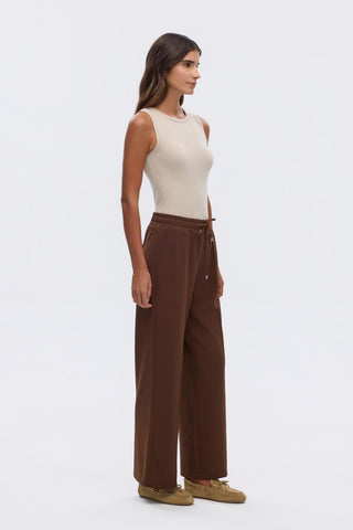 High Waist Crepe Trousers with Stitch Detail Brown