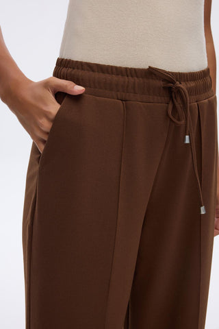 High Waist Crepe Trousers with Stitch Detail Brown