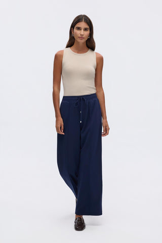 High Waist Crepe Trousers with Stitch Detail Navy Blue