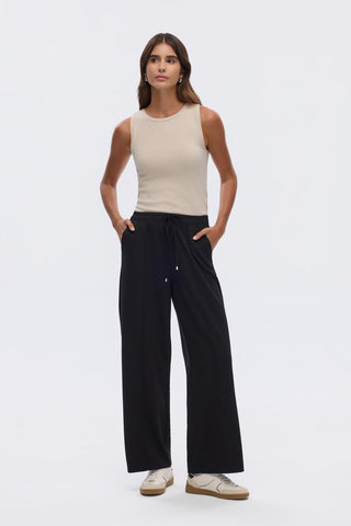High Waist Crepe Trousers with Stitch Detail Black