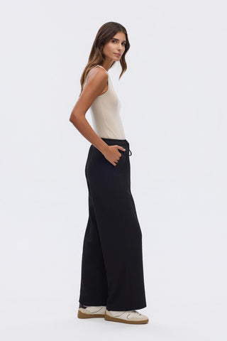 High Waist Crepe Trousers with Stitch Detail Black