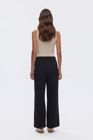 High Waist Crepe Trousers with Stitch Detail Black