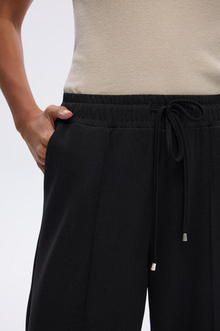 High Waist Crepe Trousers with Stitch Detail Black