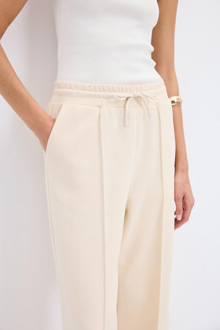 High Waist Relaxed Fit Stitch Detail Trousers Cream