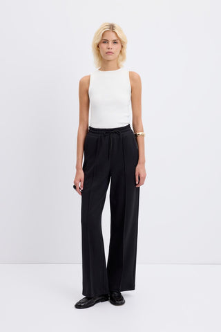 High Waist Relaxed Fit Stitch Detail Trousers Black