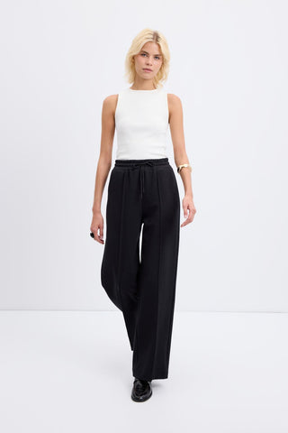 High Waist Relaxed Fit Stitch Detail Trousers Black