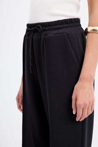 High Waist Relaxed Fit Stitch Detail Trousers Black