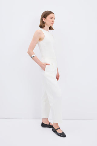 High Waist Straight Crepe Trousers Ecru