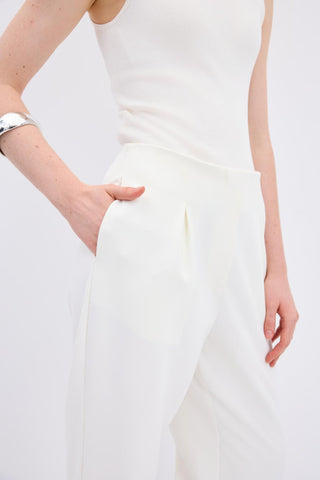 High Waist Straight Crepe Trousers Ecru