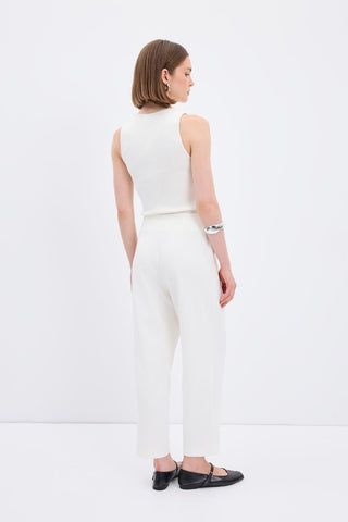 High Waist Straight Crepe Trousers Ecru