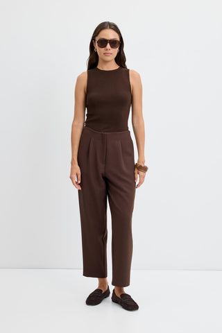 High Waist Straight Crepe Trousers Brown