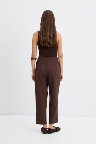 High Waist Straight Crepe Trousers Brown