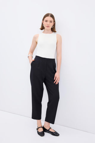 High Waist Straight Crepe Trousers Black