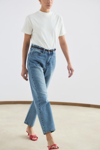High Waisted Straight Leg Jeans Light Blue