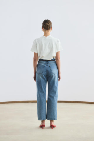 High Waisted Straight Leg Jeans Light Blue