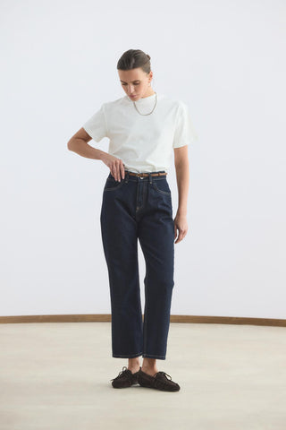 High Waisted Straight Leg Jeans Dark Blue