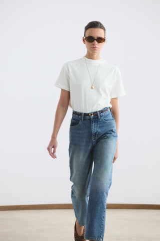 High Waisted Straight Leg Jeans Medium Blue