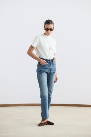 High Waisted Straight Leg Jeans Medium Blue