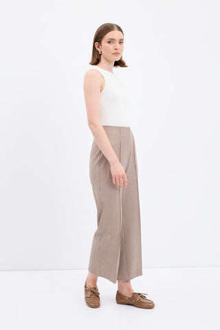 High Waist Slim Fit Checked Trousers Red