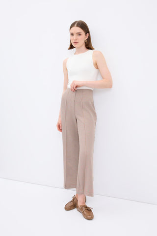 High Waist Slim Fit Checked Trousers Red