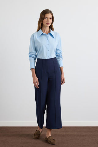 High Waist Fit Crepe Trousers Navy Blue