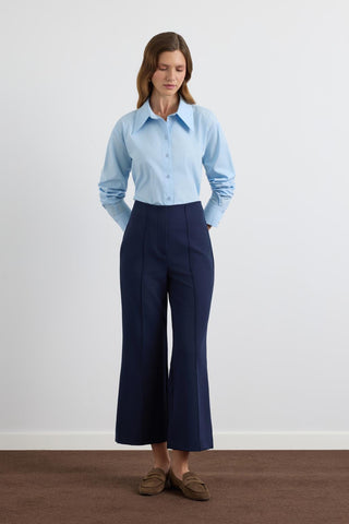 High Waist Fit Crepe Trousers Navy Blue