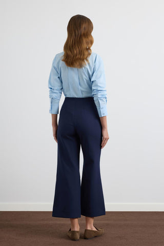 High Waist Fit Crepe Trousers Navy Blue