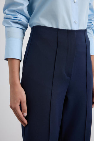 High Waist Fit Crepe Trousers Navy Blue