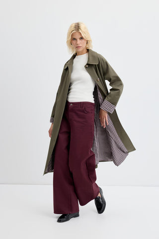 High Waist Wide Leg Gabardine Trousers Burgundy