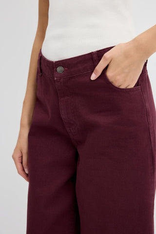 High Waist Wide Leg Gabardine Trousers Burgundy