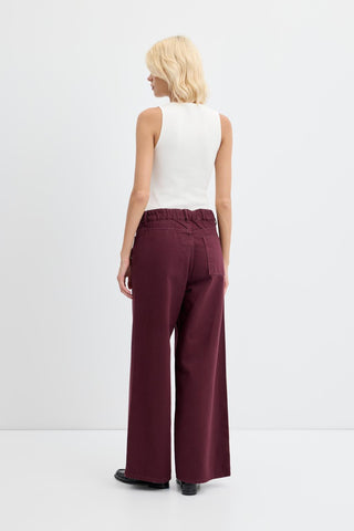 High Waist Wide Leg Gabardine Trousers Burgundy