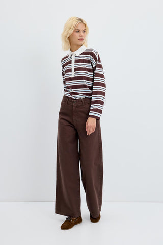 High Waist Wide Leg Gabardine Trousers Brown