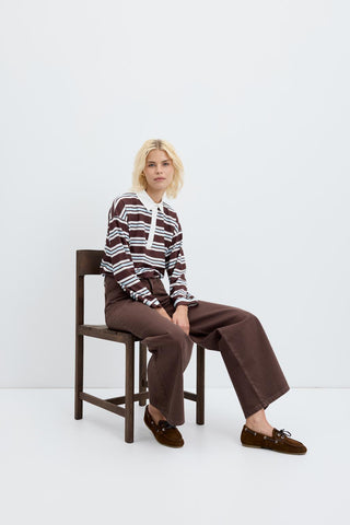 High Waist Wide Leg Gabardine Trousers Brown