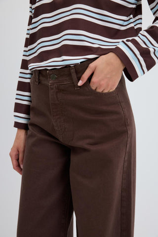 High Waist Wide Leg Gabardine Trousers Brown