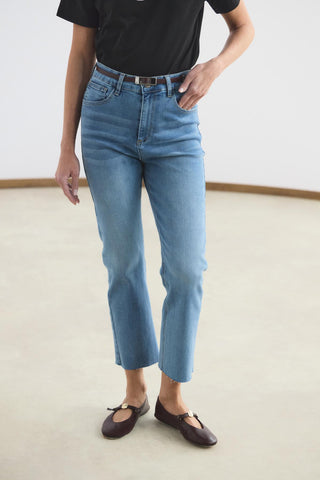 High Waisted Cropped Flared Jeans Light Blue