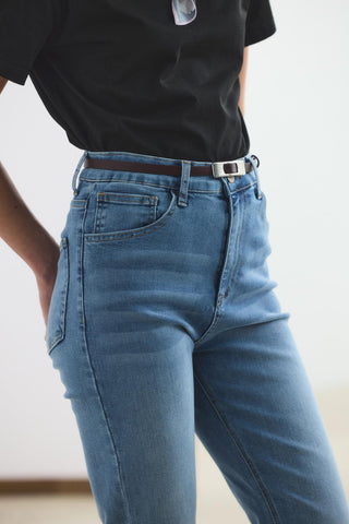 High Waisted Cropped Flared Jeans Light Blue