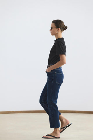 High Waisted Cropped Flared Jeans Dark Blue