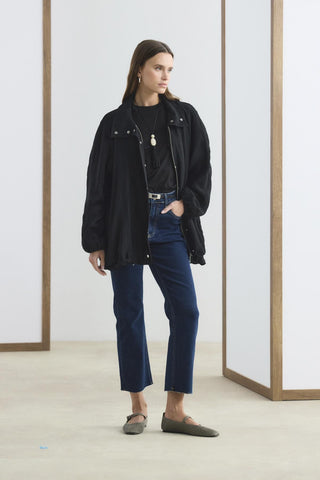 High Waisted Cropped Flared Jeans Dark Blue