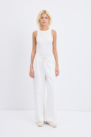 High Waist Pleated Stitch Trousers Ecru