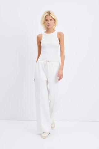 High Waist Pleated Stitch Trousers Ecru