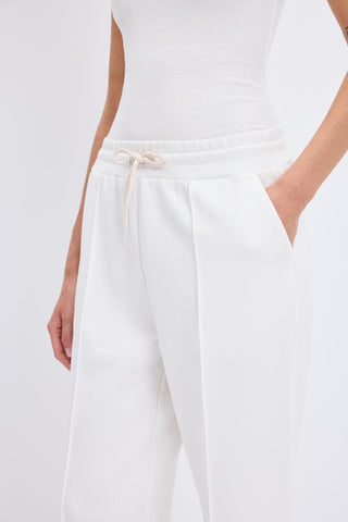 High Waist Pleated Stitch Trousers Ecru