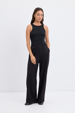 High Waist Pleated Stitch Trousers Black