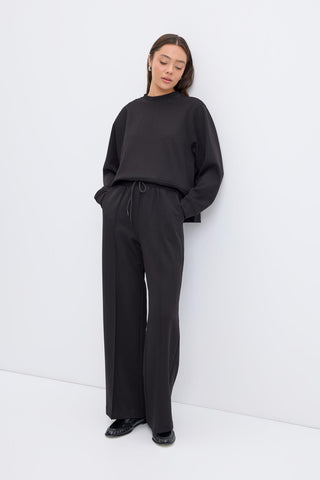 High Waist Pleated Stitch Trousers Black