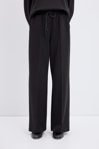 High Waist Pleated Stitch Trousers Black