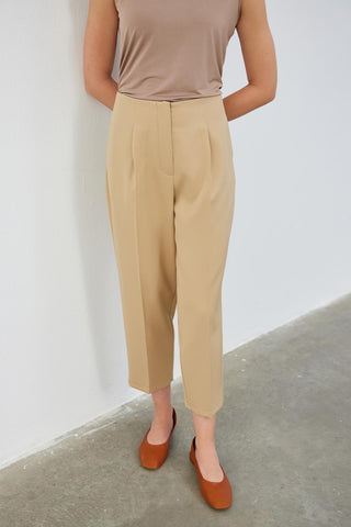High Waist Dart Detailed Trousers Beige